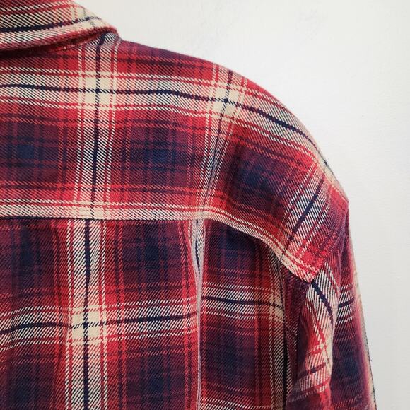 Eddie Bauer red, black & cream medium weight plaid flannel shirt mens size large - Picture 6 of 11